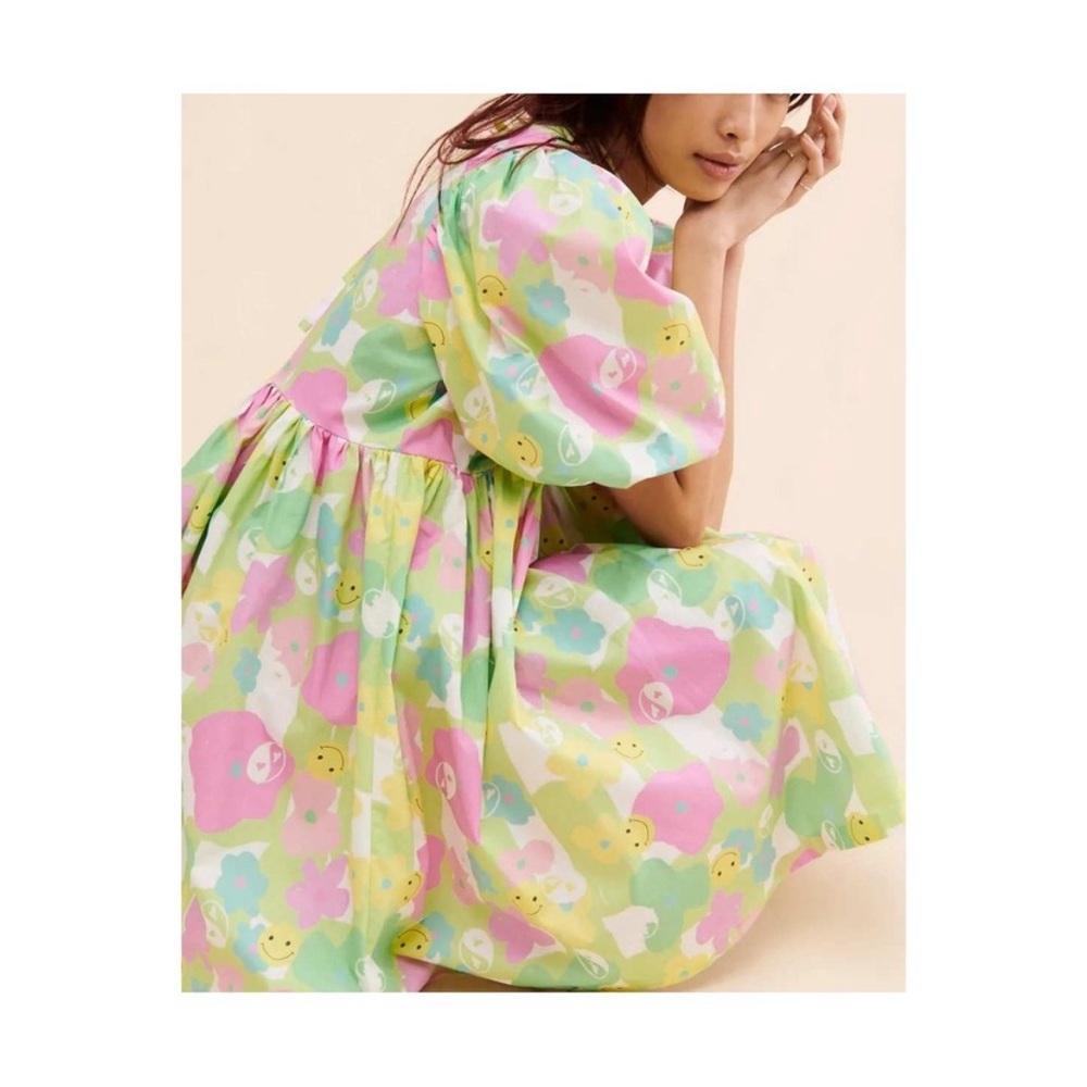 Megan Crosby Olive Mini Dress Multicolor smiley face pattern - Picture 8 of 15